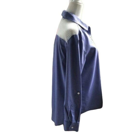 Marc New York Andrew Marc Blue Button-Down Shirt W/ Mesh Shoulder Detail Medium - Picture 6 of 8